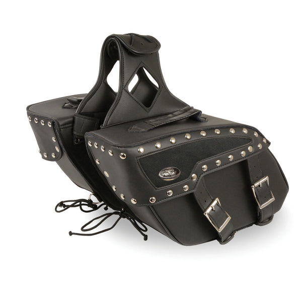 Medium Zip-Off Studded PVC Slanted Throw Over Saddle Bag (13X10X5.5X20)