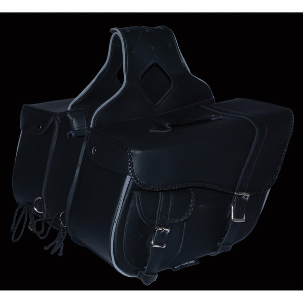 Large Braided Zip-Off PVC Throw Over Saddle Bag w/ Bonus Pocket (16X10X6X22)